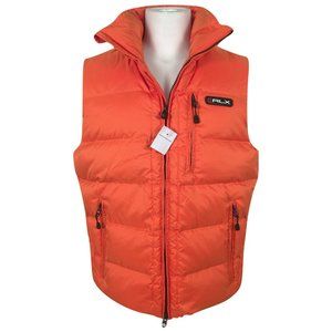 NEW Polo Ralph Lauren RLX Puffer Down Vest!  Small  Orange  RLX Patch on Front